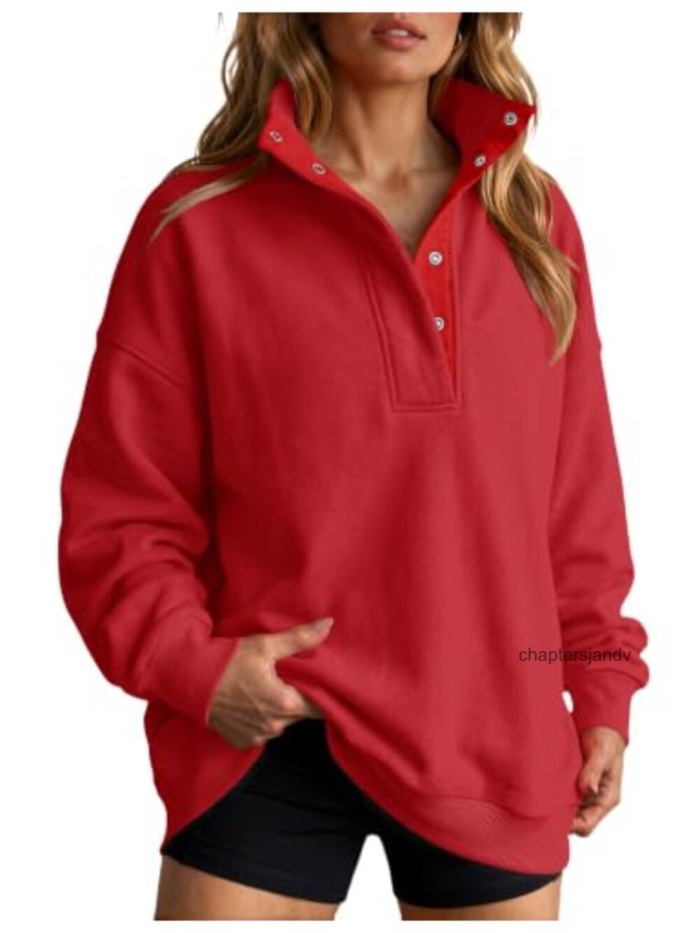 Women's Mock Neck Button Pullover Sweatshirt Cotton Polyester